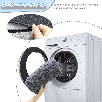 Plush Cat Couch Bed - Cat Bed for Indoor Cats, Dog Sofa Bed, Cotton Fleece Calming Pet Couch with Removable Cover, Breathable Pet Sofa for Small/Medium Pets (26×18×12in, Dark Grey)