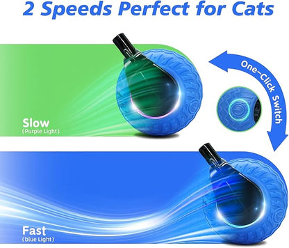 2Pcs Interactive Cat Toy for Indoor Cats, Speedy Ball with Tail, Automatic Moving Cat Balls for Bored Indoor Adult Cats, 360°Automatic Rolling Ball Toy, Two Speed Adjustment（Orange&Blue）