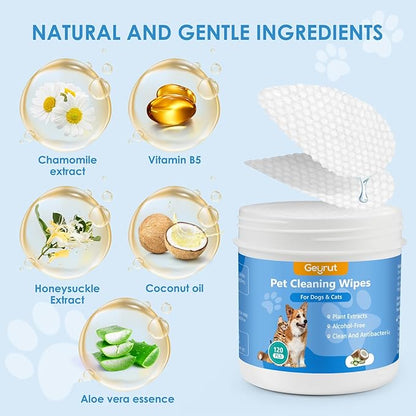 Pet Eye Wipes for Dogs Cats 120PCS, Dog Eye Wipes for Remove Eye Discharge and Crust Coconut Oil Non-Irritating Gentle Reduce Tear Stains Pet Cleaning Grooming Wipes for Eyes Face