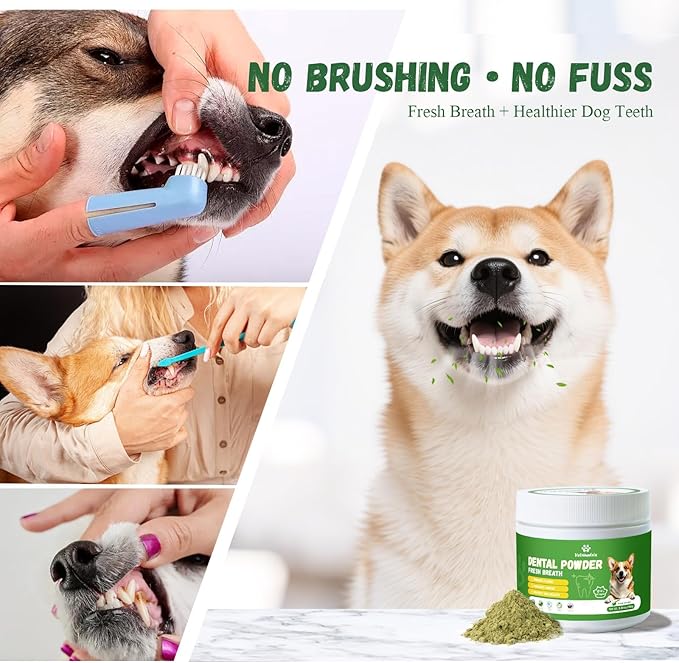 Dog Dental Care Powder - 300g Teeth Cleaning Powder for Dogs with Probiotic, Plaque & Tartar Control with Natural Enzymes, Fresh Breath for Small Medium Large Dogs