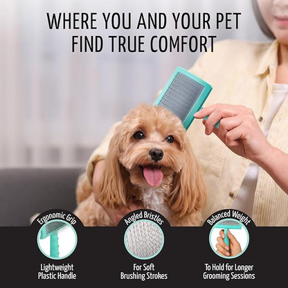 Tauro Pro Line Plastic Long & Short Hair Slicker Dog Brush for Deshedding & Detangling - Mint Slicker Brush for Dog & Cat Grooming - 0.43″ Pins, Flexible Cushion & Non-Slip Grip
