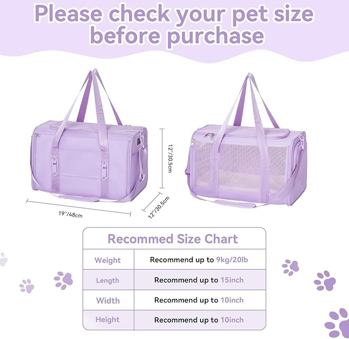 PETSFIT Cat Car Carrier for Medium Cats Dogs, 19"x12"x12" Small Dog Carrier, with Patent Safety Buckles and Escape-Proof Zipper - Safeguarding Car Travel, Vet Visit, Outdoor