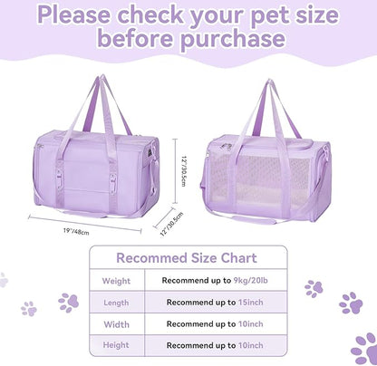 PETSFIT Cat Car Carrier for Medium Cats Dogs, 19"x12"x12" Small Dog Carrier, with Patent Safety Buckles and Escape-Proof Zipper - Safeguarding Car Travel, Vet Visit, Outdoor