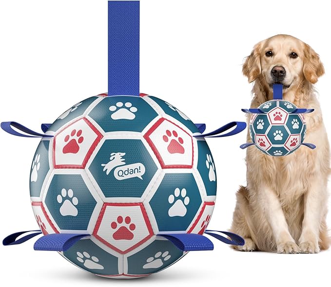 QDAN Large Dog Toys, 8 Inch Durable Balls for Dogs for Outdoor Indoor, Soccer Ball with Straps, Herding Balls, Interactive Toy for Tug of War, Dog Ball to Keep Them Busy (8 Inch)