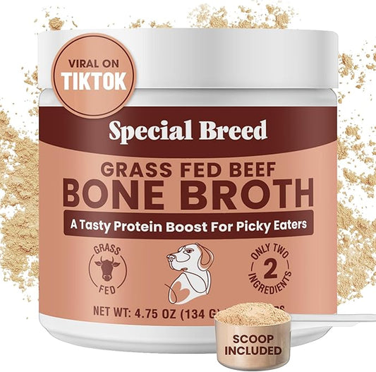 Bone Broth Powder for Dogs and Cats - Dog and Cat Food Topper, Grass Fed Beef Broth Supplement, 4.75 oz