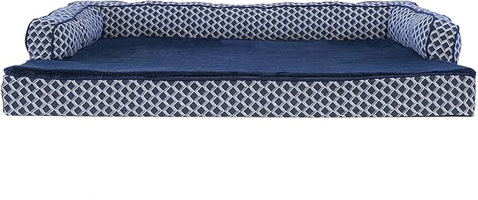 Furhaven Orthopedic Dog Bed for Large Dogs w/ Removable Bolsters & Washable Cover, For Dogs Up to 95 lbs - Plush & Woven Decor Comfy Couch Sofa - Diamond Blue, Jumbo/XL