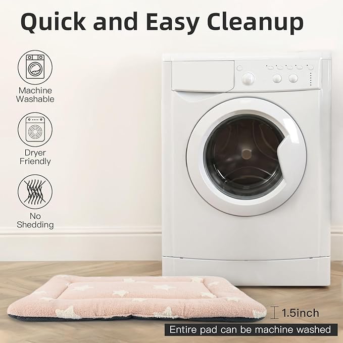 Mora Pets Dog Crate Pad Dog Kennel Bed Mat for Large Dogs Washable Cute Star Pet Bed for 36 inch Cage Ultra Soft Flat Puppy Cat Cushion for Cozy Sleeping Anti-Slip Pink 36 x 23