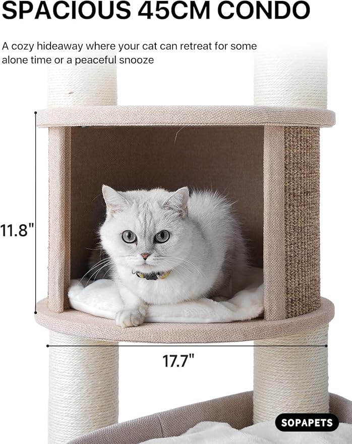 Extra Large Cat Tree for Maine Coon,65 Inches Tall Cat Tree Tower for Indoor Cats Large Adult 20 lbs,XXL Heavy Duty Luxury Sturdy Cat House with Big Hammock,Sisal Scratching Post,Condo