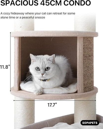 Extra Large Cat Tree for Maine Coon,65 Inches Tall Cat Tree Tower for Indoor Cats Large Adult 20 lbs,XXL Heavy Duty Luxury Sturdy Cat House with Big Hammock,Sisal Scratching Post,Condo