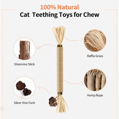 3 Pack Silvervine Sticks Cat Toys, 100% Natural Kitten Teething Chew Toys, Catnip Toys for Kittens & Cats, Cat Approved Gift, Protects Furniture
