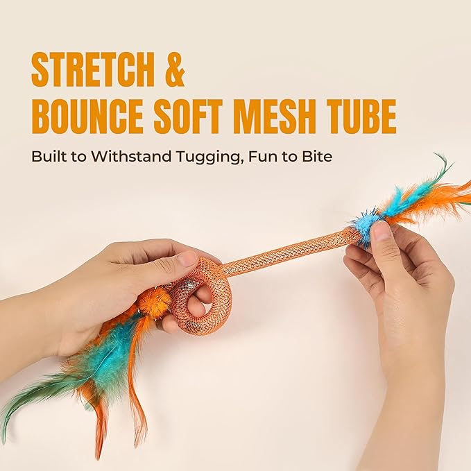 Catnip Toys for Cats – 6-Pack Feather Mesh Tubes with Bells, Interactive Chew Set for Indoor Cats & Kittens