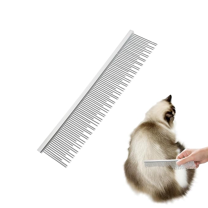 6 Inches Stainless Steel Pet Comb for Dogs & Cats, Metal Detangling Grooming Tool for Long & Short Haired Pets, Anti-Static Cat Comb with Rounded Teeth for Matted Fur Removal & Shedding Control
