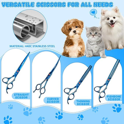 Professional Dog Grooming Scissors Set, 7 Inch/8 Inch Pet Grooming Scissors Chunkers Shears for Dog, Curved Dog Grooming Scissors, Thinning Shears for Dog with Grooming Comb