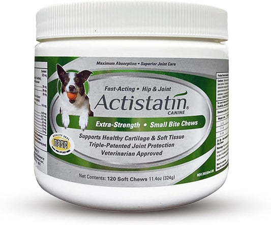 Actistatin Canine Small Dog Soft Chews, 120ct – Patented Extra-Strength Joint, Cartilage, Soft Tissue Supplement: Glucosamine, Chondroitin, Manganese, MSM, L-Carnitine – High Absorption, Fast Results