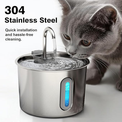 HAJXM Cat Water Fountain, 74oz/2.2L Cat Fountain for Drinking - Pet Water Fountain Stainless Steel for Cats Inside - Quiet Water Bowl Dispenser - Kitty Drinking Fountains - for Pets& Small Animals