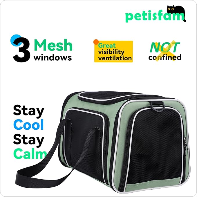 petisfam Top Load Cat Carrier for Medium Cats and Small Dogs with Washable Cozy Bed, 3 Doors and Shoulder Strap. Easy to get cat in, Easy Storage, Lightweight, Airline Approved