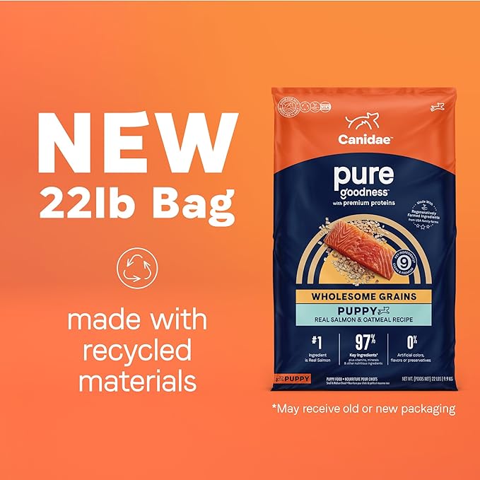 Canidae Pure Limited Ingredient Premium Puppy Dry Dog Food, Real Salmon & Oatmeal Recipe, 22 lbs, with Wholesome Grains