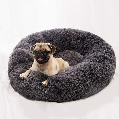 BODISEINT Faux Fur Dog Bed Cat Bed,Shag Round Anti-Anxiety Pet Calming Bed Doughnut Cuddler for Medium Large Puppy Dog Cat Kennel Cushion Self Warming Bed (28'' D x 8'' H, Dark Grey)