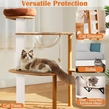 Cat Scratch Furniture Protector - 100" x 17" Trimmable Self-Adhesive Cats Claws Scratch Pads, DIY Cat Climbing Couch Protector for Scratch Post Cat Tree Replacement Indoor (Cream White)