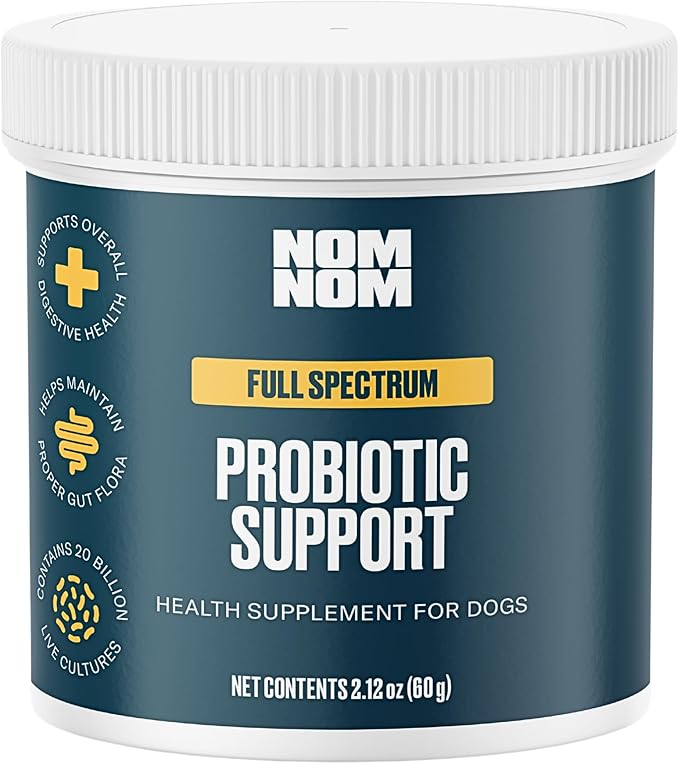 Nom Nom Dog Full Spectrum Probiotic Support Prebiotic Fiber and Inulin Powder Blend - Probiotic for Digestive, Immune, and Dog Allergy Health Preferences