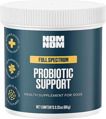 Nom Nom Dog Full Spectrum Probiotic Support Prebiotic Fiber and Inulin Powder Blend - Probiotic for Digestive, Immune, and Dog Allergy Health Preferences