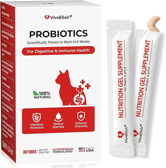 Probiotics for Cats & Digestive Support Gel – Cat Probiotic with Prebiotics, Taurine & Papain – Supports Gut Balance, Digestive Support & Immune Health – for Kittens & Adult Cats, Constipation Relief