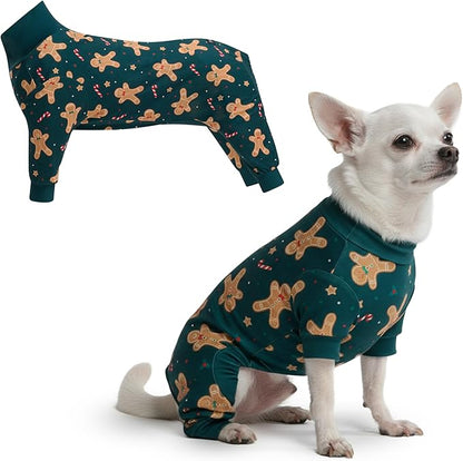 Spark Paws Dog Christmas Pajama, Dog Recovery Suit Male, Onesie, Ultra-Soft and 4-Way Stretch, for Small Medium and Large Breeds - Gingerbread Man - S