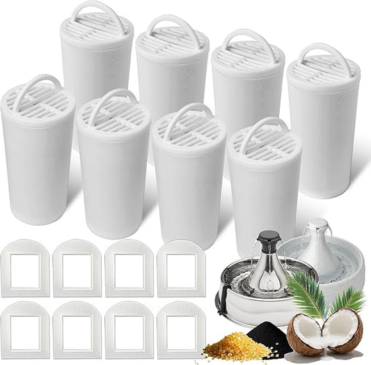 TOGGATH 8+8 Pack Premium Cat and Dog Water Fountain Charcoal Filters Compatible with PetSafe Drinkwell 360 Multi-Pet Stainless Steel & Plastic Pet Fountains(128oz/3.8L) with Replacement Foam Filter
