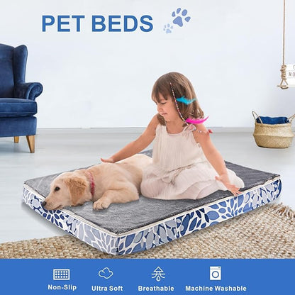 Dog Bed, Puppy Bed Dog Sleeping Mat Dogs Orthopedic Foam with Bolster Washable Pet Bed with Removable Cover