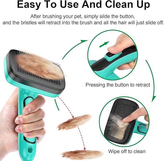 Dogs Self Cleaning Slicker Brush for Shedding & Grooming Short Long Haired Pets, Removes Loose Fur, Undercoat, Mats, Tangled for Large Medium Small Sensitive Skin of Cats. Easy to Cleaning
