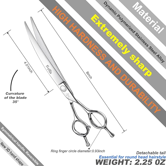 High-end Professional Dog Grooming Curved Scissors Pet Curved Shears 7.5 Inches Extremely Very Sharp Made Of Stainless Steel Alloy By Hand For Dog Cat Groomer
