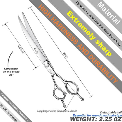 High-end Professional Dog Grooming Curved Scissors Pet Curved Shears 7.5 Inches Extremely Very Sharp Made Of Stainless Steel Alloy By Hand For Dog Cat Groomer
