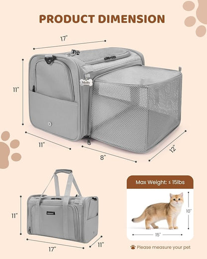 MIDOG Cat Carrier Soft, TSA Approved Airline Travel Carrier for Cats and Small Dogs, Under Seat Pet Bag with Expandable Space & Escape-Proof Zippers (Charcoal)