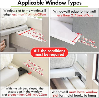 Cat Window Sill Perch with Large Bolster, Easy to Adjust & Assemble Cat Window Seat for Windowsill & Bedside, Pet Hammock Bed for Large Cats and Kittens (White, L)