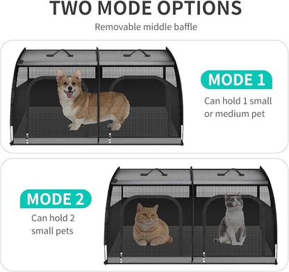 Double Cat Car Travel Carrier, Twin Compartment Show House Cat Cage/Condo，Portable Pet Crate for 2 Cats Travel Double Dog Crate Set for Long Distance Travel