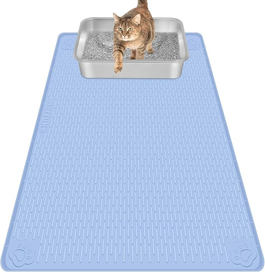 Cat Litter Mat, Extra Large 34" x 22" Silicone Mat Litter Trapping Mat for Scatter Control, Soft on Kitty Paws, Easy to Clean (Blue)