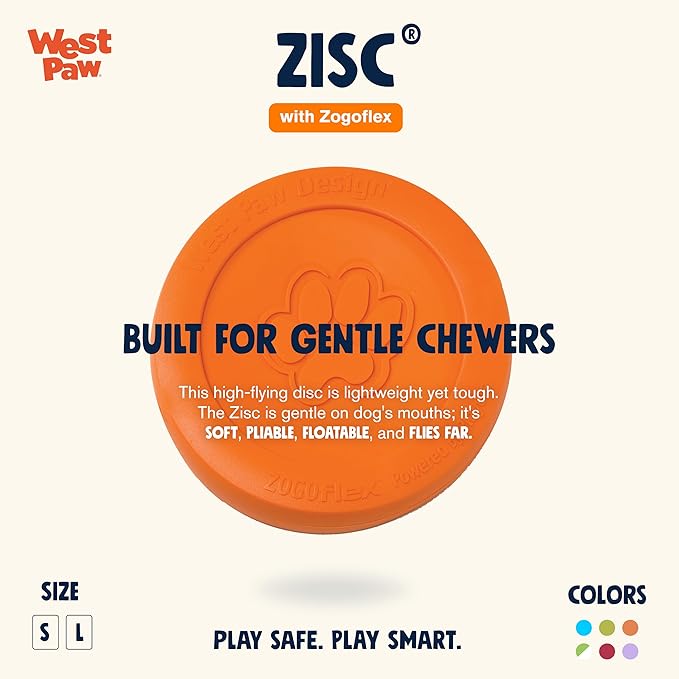 West Paw Zogoflex Zisc Durable Dog Frisbee Nearly Indestructible Flying Disc Dog Toy, 100% Guaranteed Tough, It Floats!, Made in USA, 6.5-Inch Small, Glow