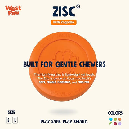 West Paw Zogoflex Zisc Durable Dog Frisbee Nearly Indestructible Flying Disc Dog Toy, 100% Guaranteed Tough, It Floats!, Made in USA, 6.5-Inch Small, Glow