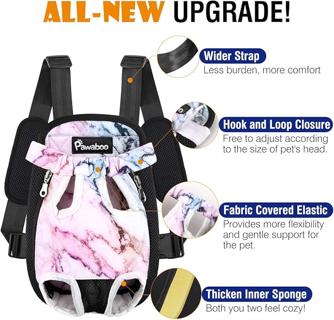 Pawaboo Pet Carrier Backpack, Adjustable Pet Front Cat Dog Carrier Backpack Travel Bag, Legs Out, Easy-Fit for Traveling Hiking Camping for Small Medium Dogs Cats Puppies, Extra Large, Purple Marble
