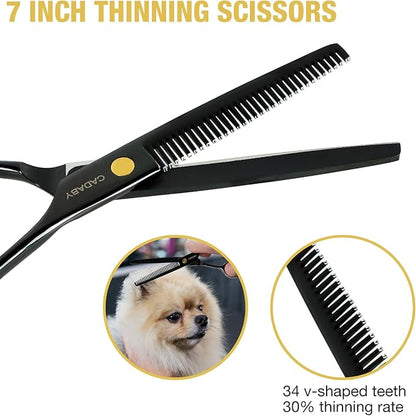 Dog Grooming Scissors Kit with Blunt Tips, 5 in 1 Professional Dog Shears for Grooming, 4CR Stainless Steel Pet Scissors, Black, Suitable for Both Hand