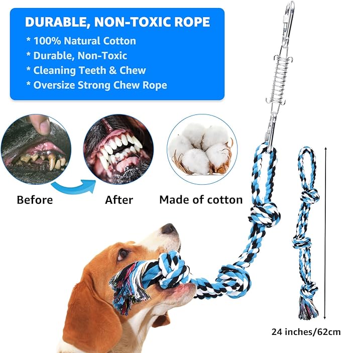 LOOBANI Spring Pole Toy for Pitbull: Bungee Tug of War Toys for Small Large Aggressive Chewers Dogs to Exercise & Muscle Building & Bite Training,Outdoor Heavy Duty Bungee Solo Tree Tugger Hanging Toy