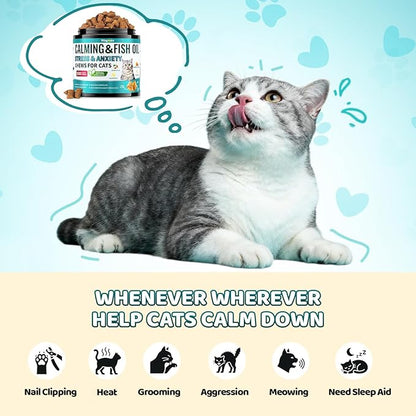 Wagmee Cat Calming Treats - 500 Crunchy & Creamy Cat Chews with Melatonin, Chamomile for Cat Stress and Anxiety Relief - Travel, Vet Visits, Storms and Separation Anxiety, Chicken and Krill Flavor