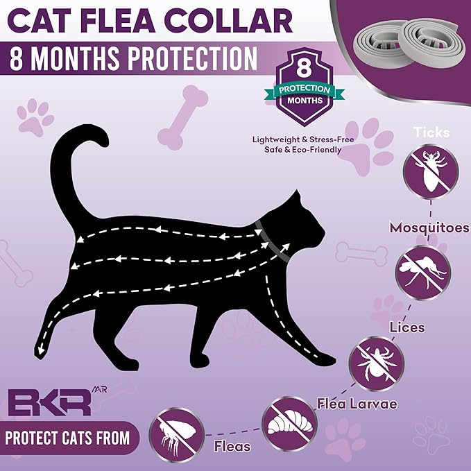 Cat Flea Collar 2 Pack 8-Month Protection Waterproof Natural Flea Collar for Cats Safe and Effective Includes Flea Comb and Tick Removal Tool Adjustable Size for All Cats & Kitten