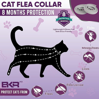 Cat Flea Collar 2 Pack 8-Month Protection Waterproof Natural Flea Collar for Cats Safe and Effective Includes Flea Comb and Tick Removal Tool Adjustable Size for All Cats & Kitten