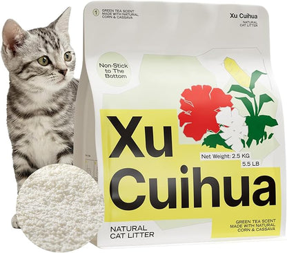 Natural Cat Litter Green Tea Scent, Plant-Based, Strong Clumping Litter, Odor Control, Easy Scooping, Clumps Lift Cleanly, Low Dust, 5.5 LB
