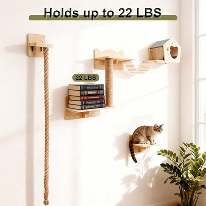 Cat Wall Shelves, Multi-Level Cat Climbing for Indoor Cats, DIY Wall-Mounted Cat Furniture Set with Toys for Play & Rest