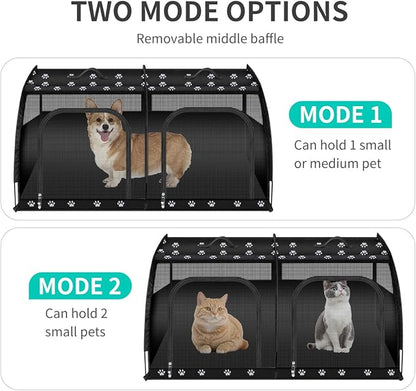 Double Cat Car Travel Carrier, Twin Compartment Show House Cat Cage/Condo，Portable Pet Crate for 2 Cats Travel Double Dog Crate Set for Long Distance Travel