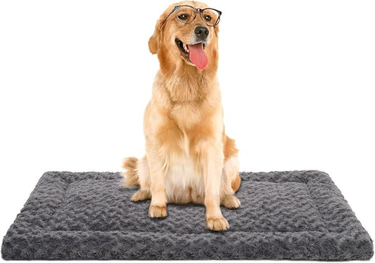 Washable Dog Bed Mat Ultra Soft Dog Crate Pad Comfy Fluffy Pet Kennel Beds Dog Sleeping Mattress for Large Jumbo Medium Small Dogs, 41 x 27 Inch, Gray