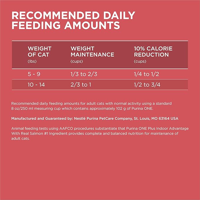 Purina ONE Natural Low Fat, Indoor Dry Weight Control High Protein Cat Food Plus Indoor Advantage With Real Salmon - 7 lb. Bag