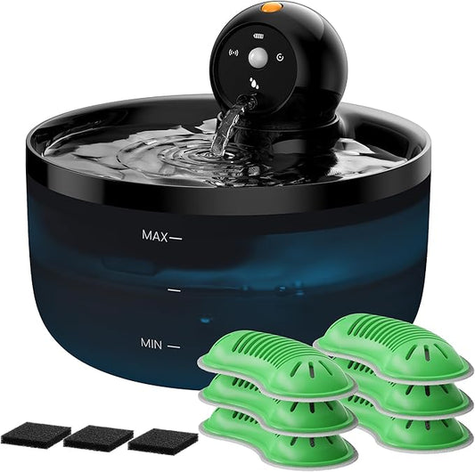 Battery Operated Cat Water Fountain: GOOIFUN Cat Fountain with 6 Filters + 3 Sponges - 88oz/2.6L Cats Water Bowl Dispenser- Silent Pet Water Fountain for Cats Inside - Kitty Drinking Fountains